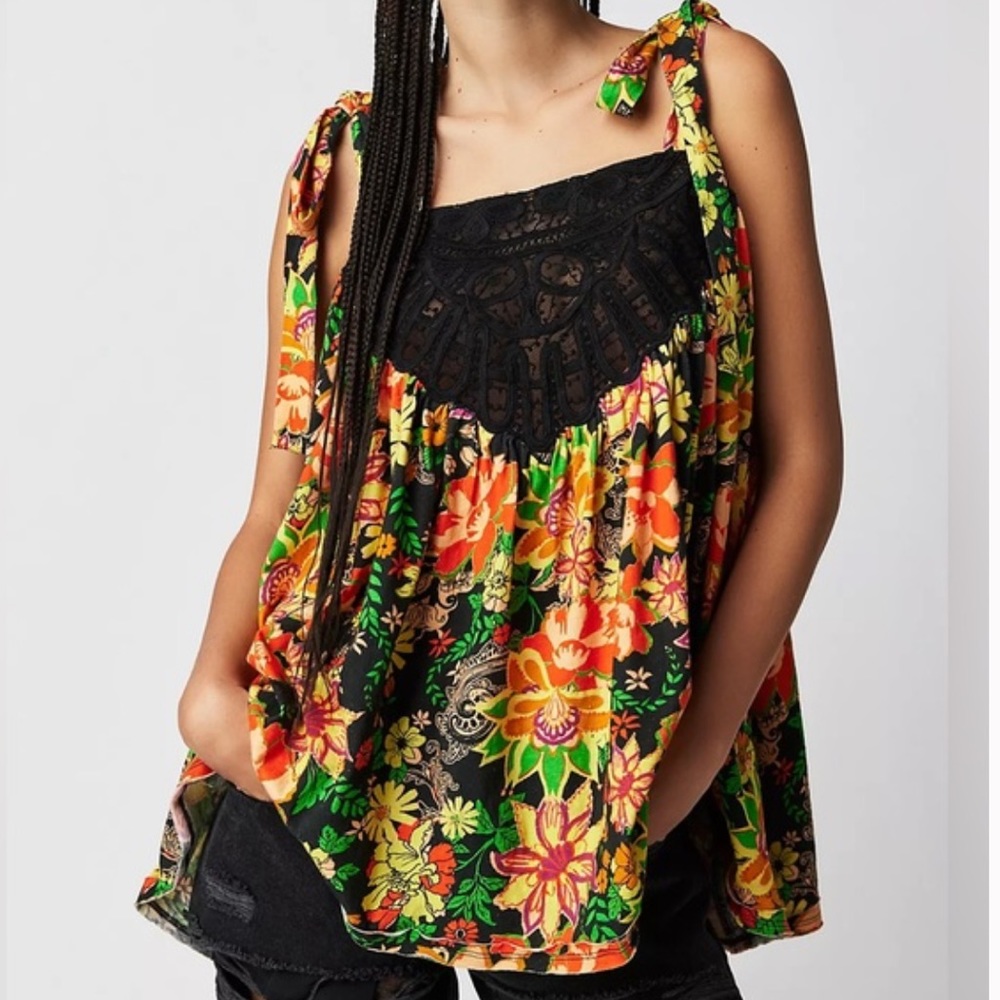 Floral Black and Orange Women's Top